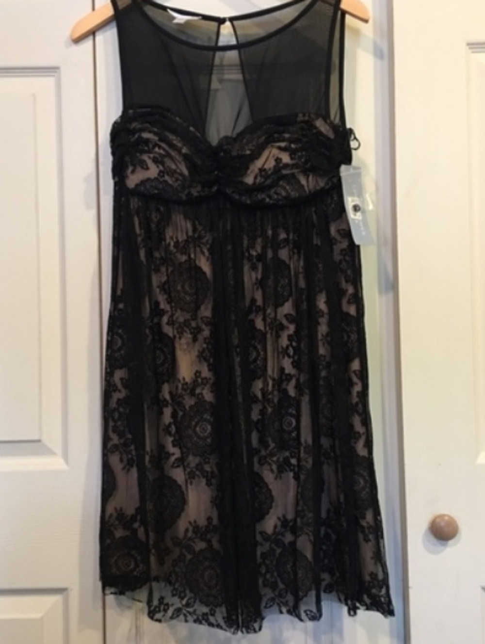 NWT London Times Black Lace Prom Cocktail Mini Dress Sleeveless 10P